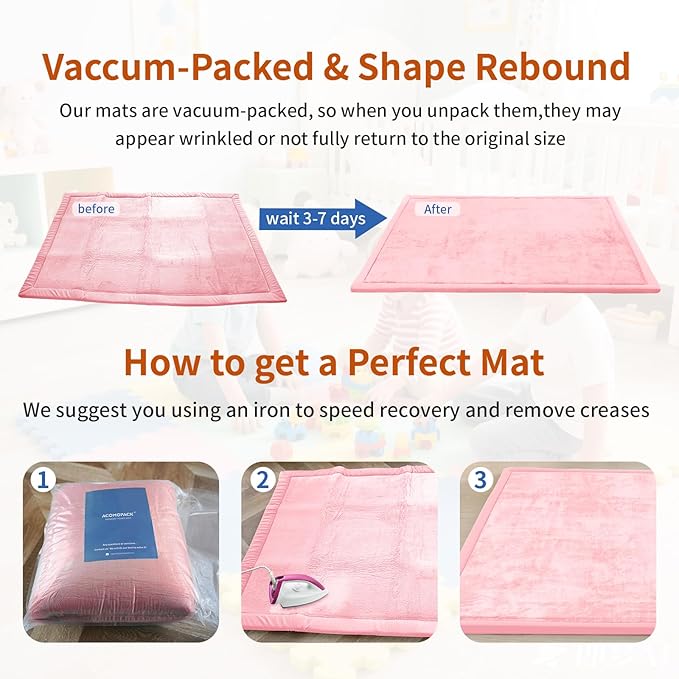 ACOMOPACK Baby Play Mat for Floor,1.3" Thick Memory Foam Area Rug for Living Room,Soft Velvet Crawling with Non-Slip Bottom for Kid,Toddler,71"×79" Tummy Time Nursery Rugs,Yoga（Pink）