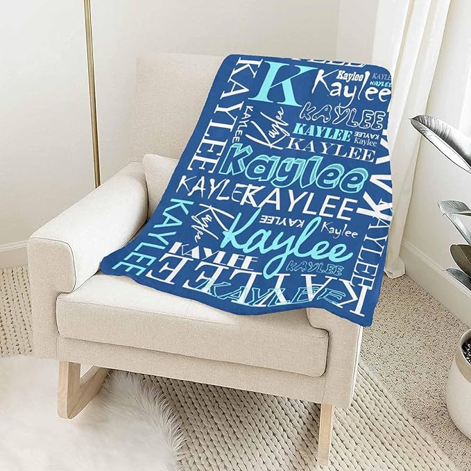 Artsadd Personalized Name Blankets for Boys Girls, Custom Navy Blue Super Soft Baby Throw Blanket Customized Girl's Blanket for Infant Newborn Custom Soft Fleece Blanket for Adults Birthday Christmas