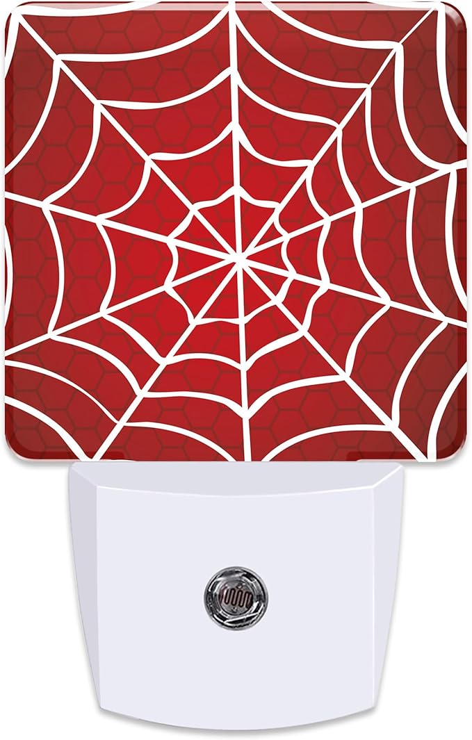 Spider Web Red Plug in Night Light with Auto Dusk to Dawn Sensor,Warm Night Lights for Boys Girls Bedroom Bathroom Hallway Kids Room Gifts