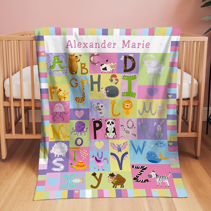 Personalized Baby Blankets for Girls & Boys - Super Soft Easter Blanket with Thick Double-Layer Dotted Backing, Personalized Baby Gifts for Baby Shower from Grandma (Rainbow, Customize Now)