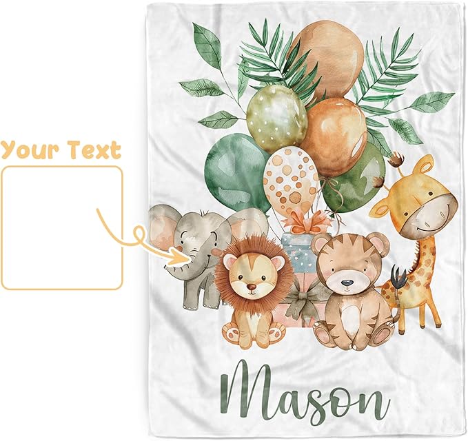 Personalized Baby Blanket with Name – Soft Double Layer Dotted Backing Custom Baby Blankets for Newborn Boys Girls, Forest Animals Flannel Receiving Swaddle, Idea(30"x40")