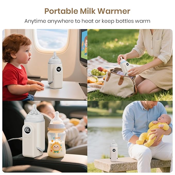 Portable Bottle Warmer for Travel, Precise Temperature Milk Warmer, 10000mAh Long Battery Life USB-C Fast Charging for Breast Milk/Formula Milk Warming, Fit Car, Airplane & On The Go Bottle Warmer