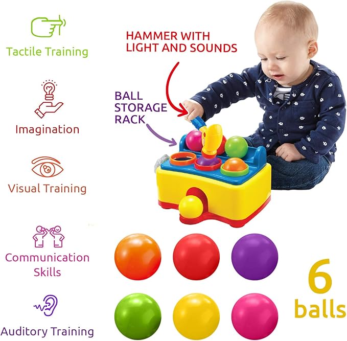 Bambiya Ball Popper Game with Hammer Toy –Baby Toy with Fun Lights and Sound Effects – Hours of Fun and Skills Development with This Baby Ball Toy for Kids 3+ Year Old