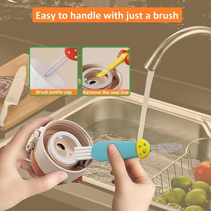Mini Bottle Brush- Deep Clean Bottle Necks, Straws & Cup Lids, 3-in-1 Tight Space Scrubber for Water Bottles, Travel Mugs, Home Kitchen&Office. Dishwasher Safe(Green)