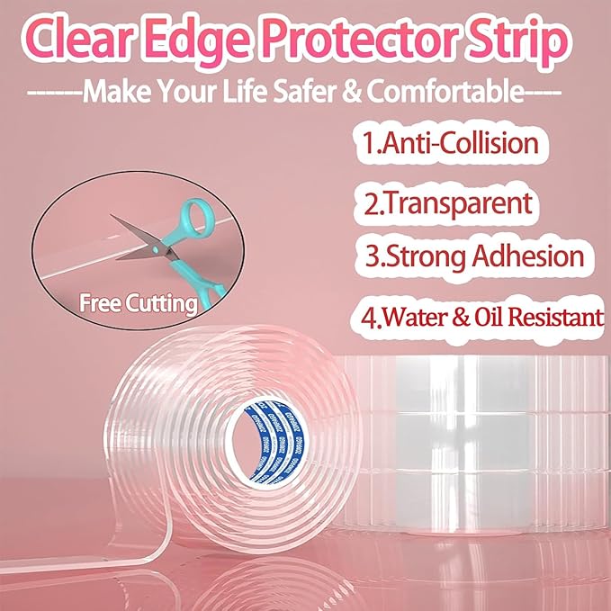 Clear Soft Corner Protectors for Furniture Strip, 2in x 6.56FT,Sharp Edge & Table Bumper,Window Edge,Wall Protector,Soft Corner Guards Safe for Proof,Table Corner Protectors in Family