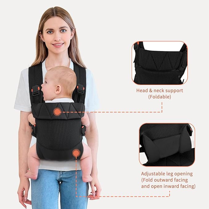 Baby Carrier Newborn to Toddler, Cozy Toddler Carrier, Ergonomic Newborn Carrier with Head Support, Black