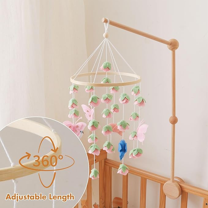 Baby Crib Mobile, Felt Bird and Flower Mobile for Boys and Girls, Baby Mobile for Bassinet, Baby Bedroom Hanging Nursery Decor Gift Set