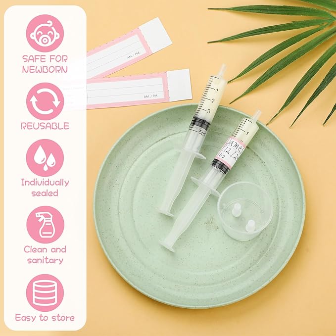 Trelaco Colostrum Collector Kit Include Sterile Sealed Breast Milk Syringes with Caps No Needle Colostrum Syringes Stickers 1 Measuring Cup Harvesting Collection for Breastmilk(100 Sets,5 ml)