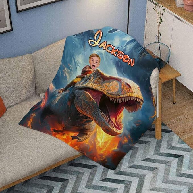 InterestPrint Personalized Name Blanket for Kids Custom Tolder Blankets with Face Funny Blanket Customized Throw Blanket for Boys on Birthday Christmas