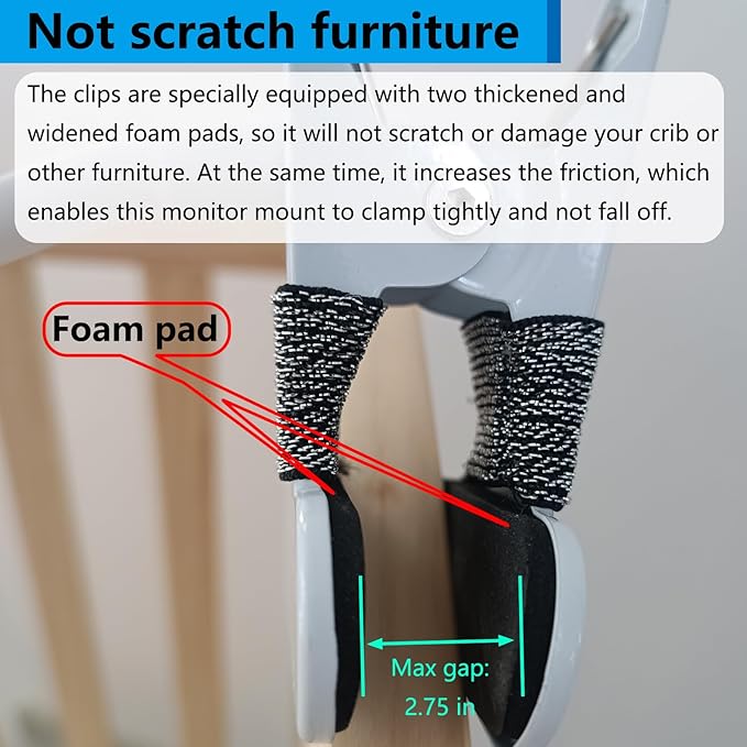 Baby Monitor Mount, 360°Adjustable, No Drill Install, Safe to Baby and Furniture, Baby Monitor Clip Baby Camera Mount for Crib Room, Compatible with HelloBaby HB65 HB66 HB6550 HB6558 HB248 Hello Baby