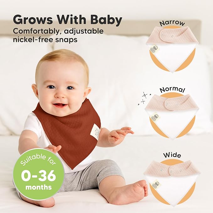KeaBabies 8-Pack Bandana Bibs for Baby Girls, Boys - Organic Cotton Baby Bibs for Drooling & Teething Newborn, Toddler, Infant 0-36 months, Extra Soft, Absorbent Cloth with Snaps (Sahara/Quin)
