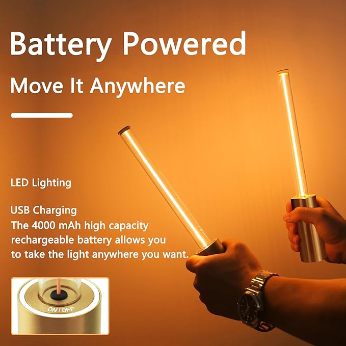 Cordless Table Lamp Set of 2, 3 Way Dimmable Touch Rechargeable LED Desk Lamp for Nightstand with 4000mAh Battery Operated, Night Light for Restaurant Home Dinner Dining Kitchen (Gold)