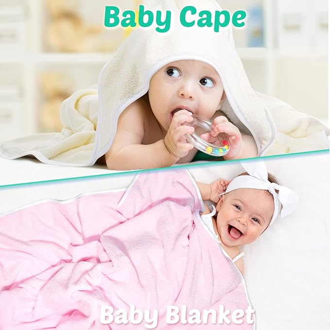 Reginary 4 Pack Baby Hooded Towels Coral Fleece Baby Bath Towels 30 x 30 Inch Soft Absorbent Hooded Bath Blanket for Newborn Toddler Infant Boy Girl Shower Gift Supplies (White, Pink, Green, Blue)