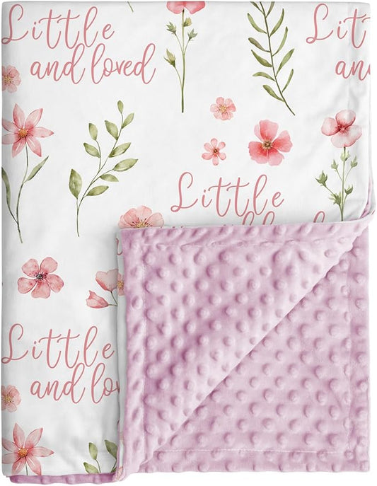 Floral Baby Blankets for Girls - Super Soft Nursery Minky Blanket, Newborn Baby Blanket with Double Layer Dotted Backing, Pink Lightweight Bed Throw Blanket, 30 x 40 Inch
