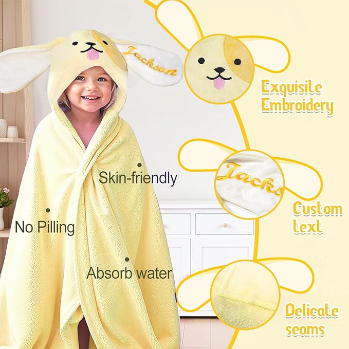 Baosity Custom Hooded Baby Towel with Name, Personalized Super Soft Absorbent Bath Towels, Baby Towels for Girls Boys, Easter Brithday for Infant, Toddler, Newborn Essentials