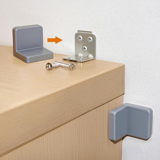 Furniture Anchors 4 Pack,Aesthetic & Invisible Once Installed,Secure 600 lbs Bookcase Dresser to Wall,Anti-Tip Furniture Safety Anchor to Childproof and Babyproof Your Home (Grey)