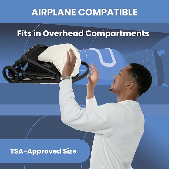 Delta Children Icon Ultra Compact Lightweight Everyday & Travel Stroller - One-Hand Fold - Only 15.6 Pounds - Fits in Overhead Compartments - Greenguard Gold Certified - Multi-Position Recline, Cream