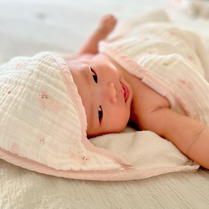 Bamboo Viscose Baby Hooded Towel & Washcloth Set for Babies and Toddlers, Soft & Absorbent, 70% Viscose from Bamboo, 30% Cotton Muslin - Imported (Bunny)