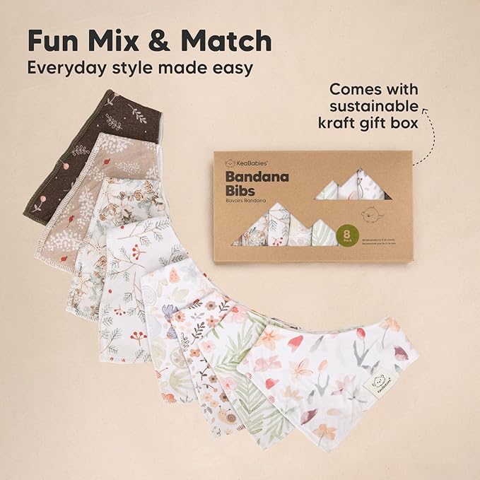 8-Pack Organic Baby Bandana Bibs for Girls - Super Absorbent Triangle Baby Bibs for Drooling and Teething Infant, 100% Cotton Extra Soft for Newborn, Infant 0-36 Months (Bloom)