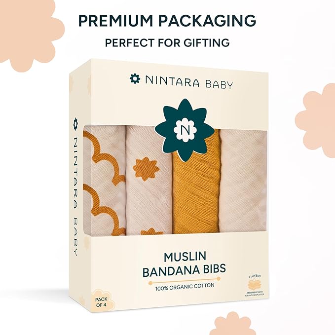 Bandana Bibs - 100% Organic Premium Muslin Cotton, 7-Layers for Drooling, Teething, Feeding