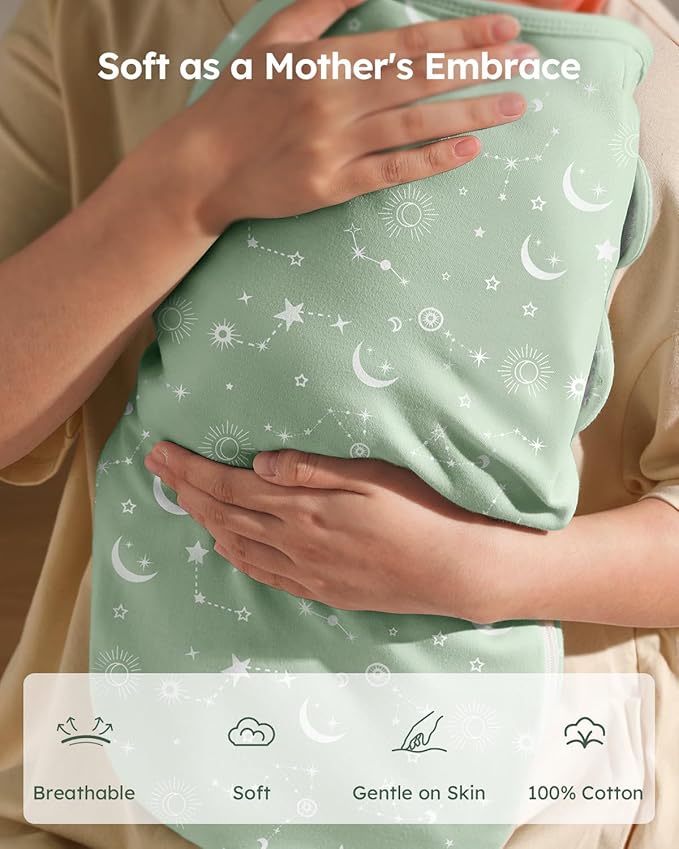 Baby Swaddles for Newborns with Zipper, 100% Cotton Newborn Swaddle Sack, 3 Pack Baby Swaddles 0-3 Months Swaddle Sleep Sack for Newborn Baby Boy Girl Green Constellation