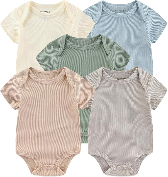 Kiddiezoom Newborn Baby Unisex Cotton One-Piece Bodysuits Baby Gift 5-Pack Baby Clothes