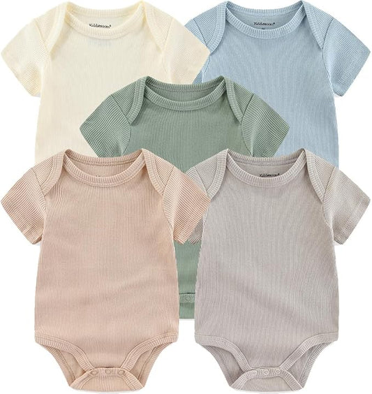 Kiddiezoom Newborn Baby Unisex Cotton One-Piece Bodysuits Baby Gift 5-Pack Baby Clothes