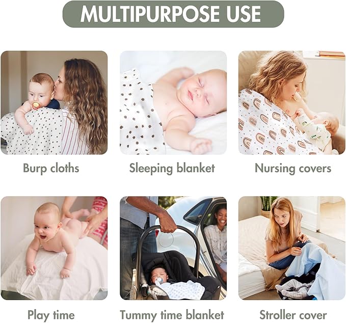 GLLQUEN BABY Receiving Blanket Boy Cotton Muslin Swaddle Blankets Girl Newborn Squares Breathable & Soft Thin Baby Blankets Cloths Double Absorbent Infant Swaddling Wrap - 6 Pack (White)