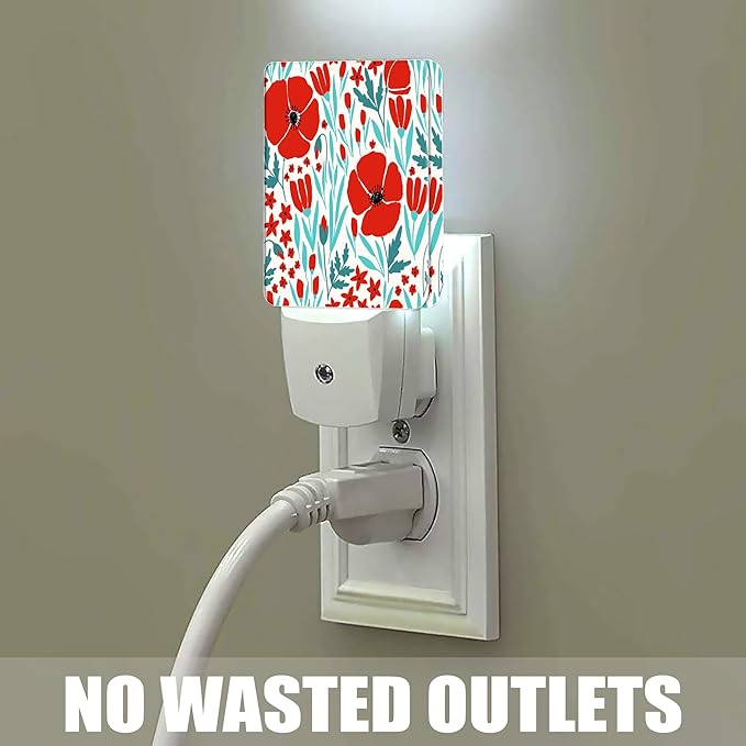 Red Morning Glory Night Light, Dusk to Dawn Smart Sensor Night Light for Bedroom Bathroom Kitchen Hallway Stairs Hallway, Plug-in, Energy Efficient Decor Desk Lamp Gifts