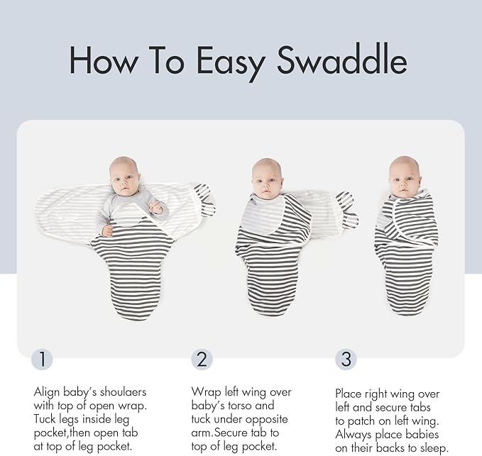 GLLQUEN BABY Swaddle Blankets for Baby Boy Girl, 3-6 Months, Gray Elephant Star & Stripe, 3 Pack Wrap Set, Newborn Adjustable Swaddles Sleep Sack,(Medium/Large)