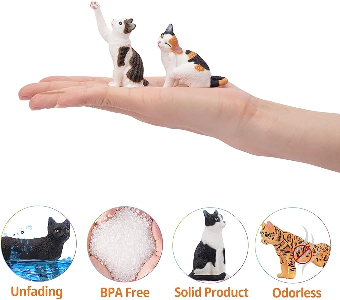 Toymany 8PCS Realistic Cat Figurines, Educational Cat Figures Toy Set, Kitten Halloween Cake Topper Christmas Birthday Gift for Kids Boys Girls Children