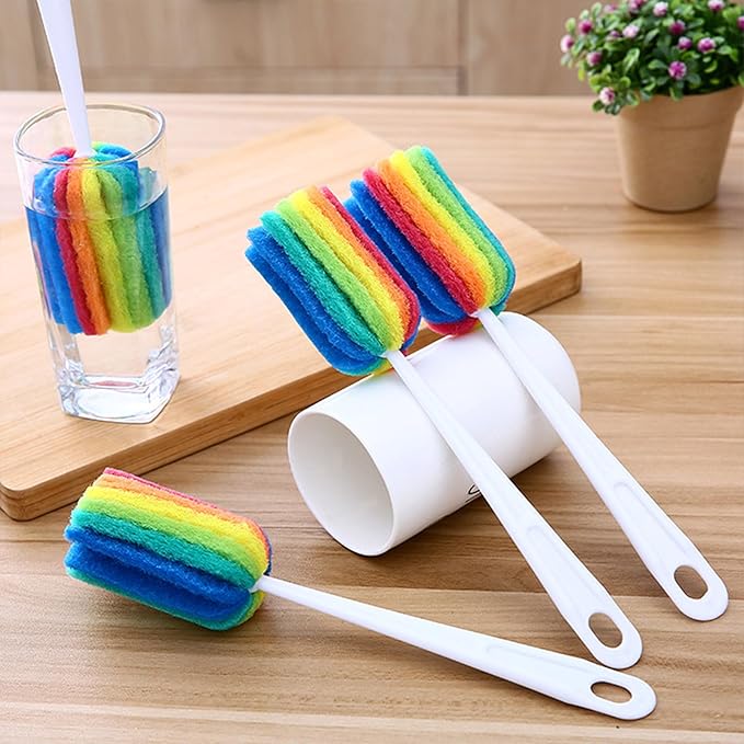 Bottle Brush 4PCS with Straw Brush 4PCS Sponge Cleaning Brushes Long Handle Scouring Pad Scrub Brushes for Kitchen Clean Baby Bottle Glasses Mugs Cups Straw (4PCS+Straw Brush 4PCS)