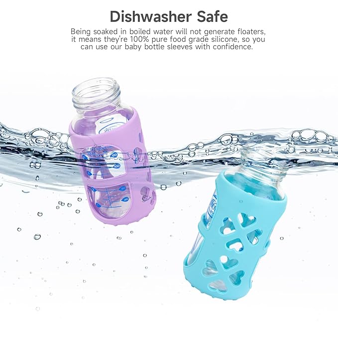 MORLIKE 4 Pack Silicone Sleeves Fit for 4 oz/120 mL Dr. Brown's Natural Narrow Glass Baby Bottle, 100% Silicone Covers Protect Glass Bottle, Easy to Grip Baby Bottle Holders for SB41001-P4, SB42003-P2