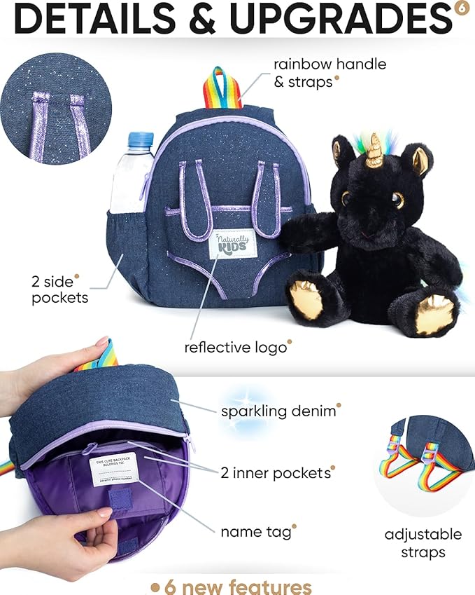 Naturally KIDS Black Unicorn, Gifts for 2 Year Old Girls, Gifts for 3 Year Old Girl, Toddler Unicorn Backpack
