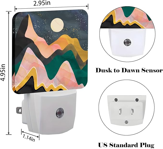 Mountains Night Sky Moon Night Light,Plug Into Wall Decor for Stairway,Hallway,Kitchen,Dusk to Dawn Sensor Nightlights for Boys/Girls/Women/Men Room Gifts