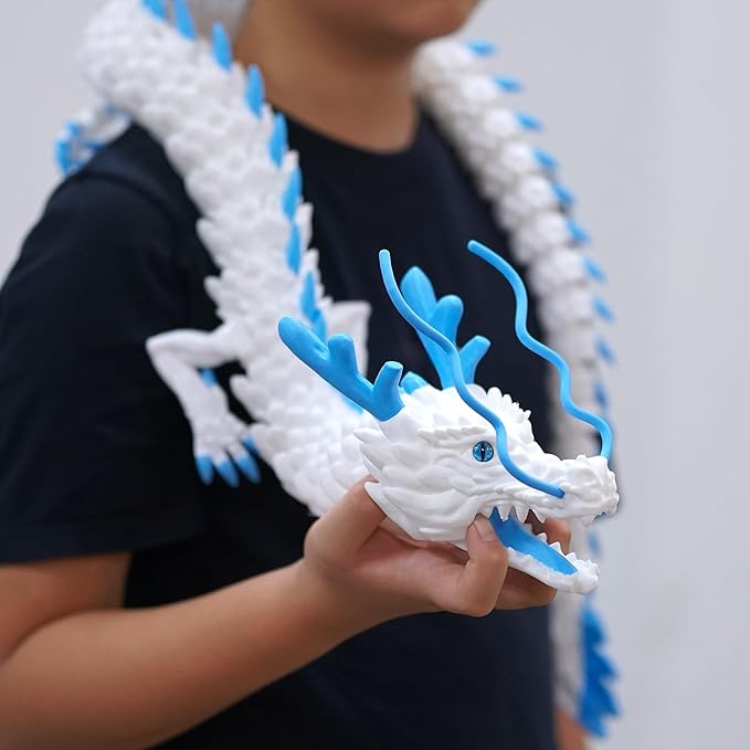 47.5inch Large 3D Printed Dragon,Flexible Joint Animal lacertid Figurines, Home Office Decor,Fidget Toy for Adults Teens Boy Festival Gifts,Easter Basket Stuffers ,Executive Desk Toy (white A)