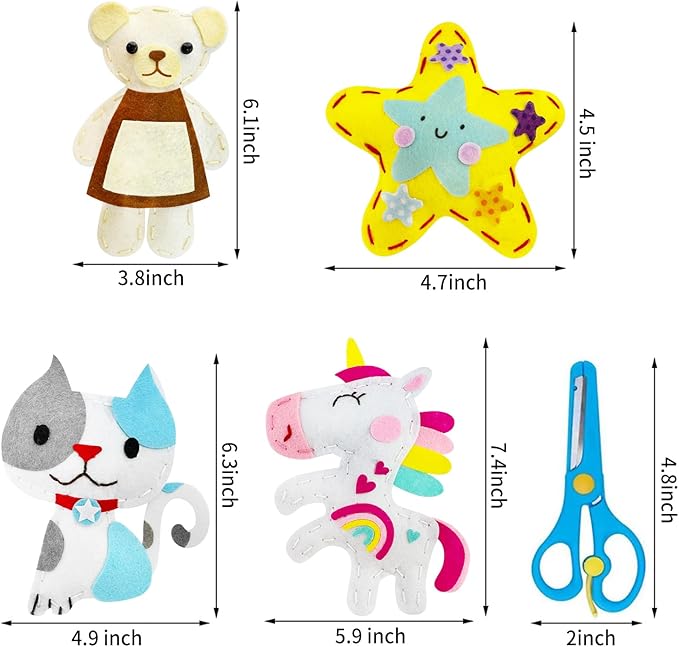 FYXGZZH Kids Beginner Sewing Kit – DIY Stuffed Craft Set with Pre-Cut Felt, Plastic Needle & Embroidery Thread, Educational Arts & Crafts for Boys & Girls Ages 6-12, Bear