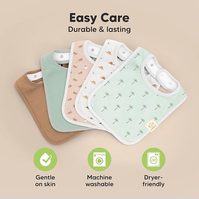 KeaBabies 8-Pack Organic Baby Bibs for Boys, Girls - Super Absorbent Cotton Drool Bibs for Baby Girl & Boy, Teething Toddler, Drooling Newborn, Ultra Soft & Machine Washable (Roarsome)