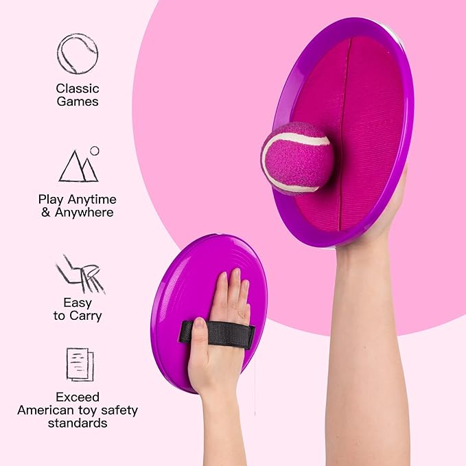 EVERICH Upgraded Toss and Catch Ball Game Set - Indoor and Outdoor Games for Kids 3-12, Beach Sand Pool Water Toy Includes 2 Paddles 2 Sticky Balls, Great Birthday Easter Gifts for Boys Girls