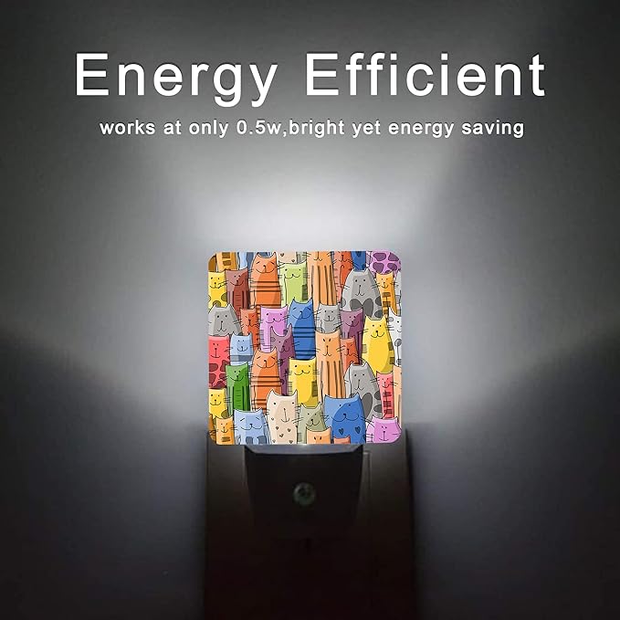 Funny Cat Night Light,Funny Cats Family Plug-in Night Lights with Dusk-to-Dawn Sensor for Stairway/Hallway/Bedroom Sleep Friendly lamp for Women/Girls/Boys Gift,0.5W