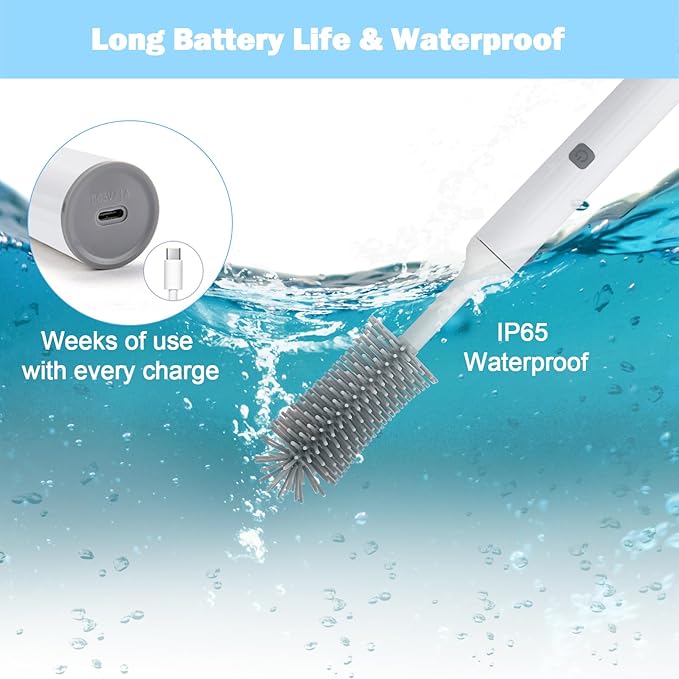 Electric Baby Bottle Brush Set with Rechargeable Electric Bottle Brush Cleaner and Replaceable Silicone Bottle Brushes and Straw Brush Cleaner, Waterproof Multi-Purpose Cleaning Brush (White)