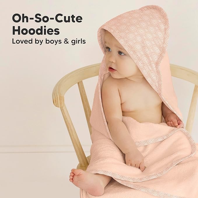 KeaBabies Hooded Baby Towel for Newborn - Viscose Derived from Bamboo Large Baby Bath Towels with Hood for Boys, Girls, Toddler, Extra Absorbent & Soft Newborn Bath Essentials (Pink Crystal, Regular)