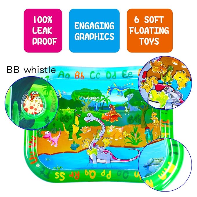ZHUYNXIR Extra Big Dinosaur Baby Water mat, Tummy Baby Toys, Inflatable Play Mat Water Cushion Baby Toys, Fun Early Development Activity Play Center for Newborn (Green 39.5x31.5 in)