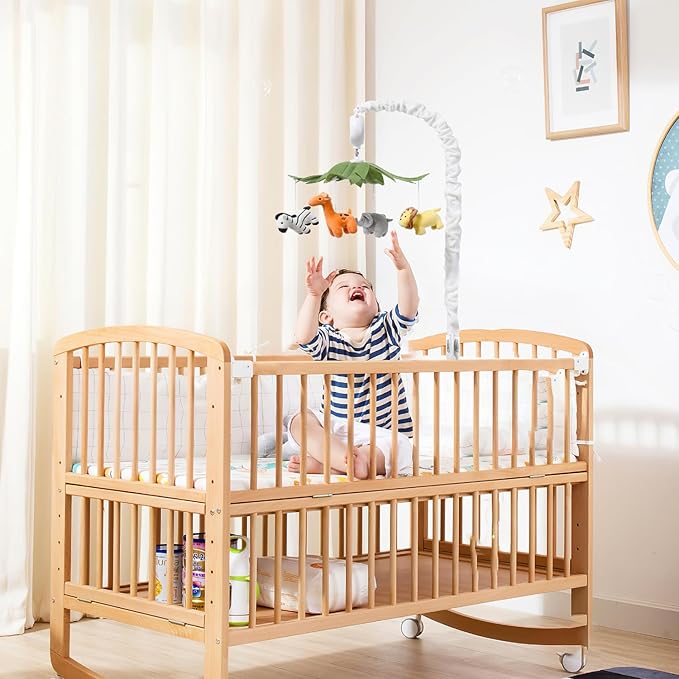 Crib Mobile, Baby Mobile with 12 Lullabies, Musical Baby Crib Mobile for Boys or Girls, Safari Animals Crib Toys Hanging, Safari Nursery Decor