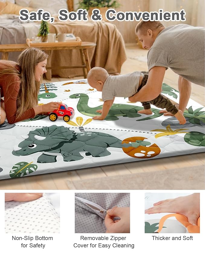 Premium Foam Baby Play Mat 47x47 – Removable & Machine Washable Cover, Extra Thick Padding Playpen Mat, Non-Slip Crawling Mat, Easy to Clean for Infants, Toddlers & Babies