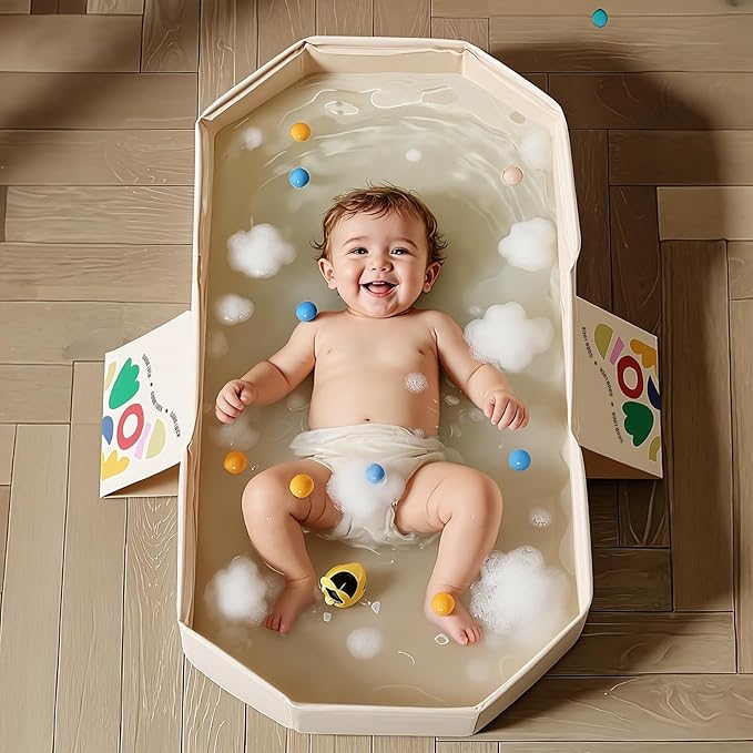 Foldable Baby Bathtub, RONBEI Collapsible Baby Bath Tube Portable Toddler Newborn Bathtub for Shower, Newborn Infant Bathtub with Non-Slip Base