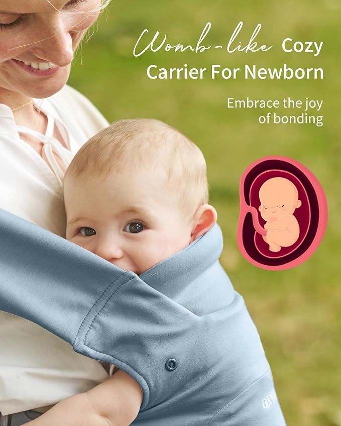 GROWNSY Baby Carrier Newborn to Toddler, Cozy Baby Wraps Carrier, Ergonomic Baby Carrier with Head Support, Oxford Blue