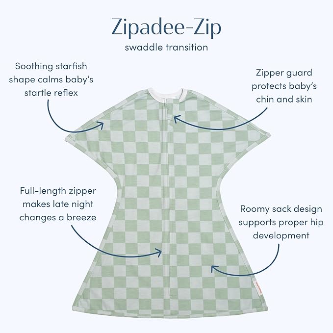 SleepingBaby Zipadee-Zip Transition Swaddle - Cozy Baby Swaddle Blanket with Zipper Convenience - Roomy Wearable Blanket for Easy Diaper Changes - Sea Green/Blue, Medium (6-12 Month)