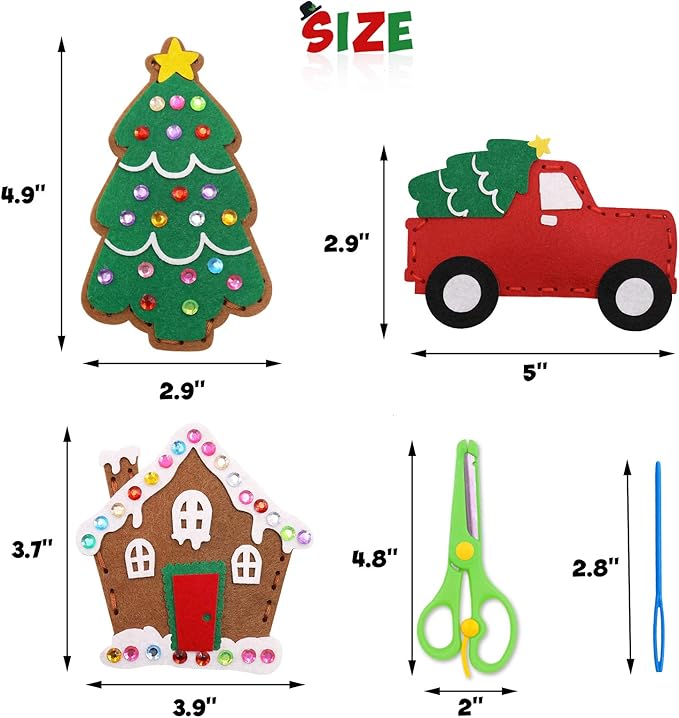 CiyvoLyeen Christmas Sewing Kit for Kids Felt Christmas Ornaments Craft Supplies DIY Activity for Girls and Boys Educational Sewing Gift for Child Set of 12