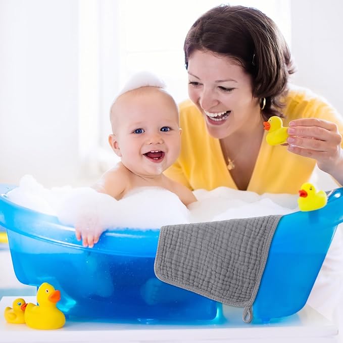 Tallew 8 Pack Baby Bibs and Muslin Burps for Baby Boy Girl Drooling and Teething 20" x 10" Burp Cloths Absorbent Rag Soft Cotton Bibs for Newborn Toddler Infant 0-24 Month Essentials(Blue Series)